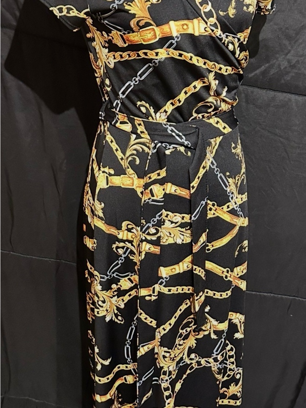 Black & Gold Chain-Print Pull Over Maxi